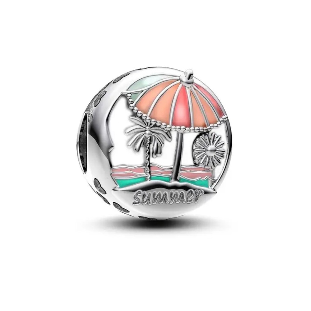 925 Sterling Silver Charm w/“Summer”engraved Under the Palm Tree & Umbrella